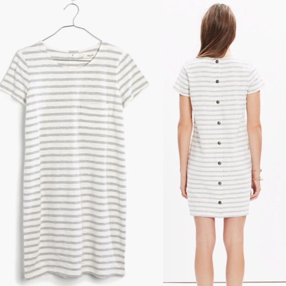 Madewell Striped Button Back Tee Dress